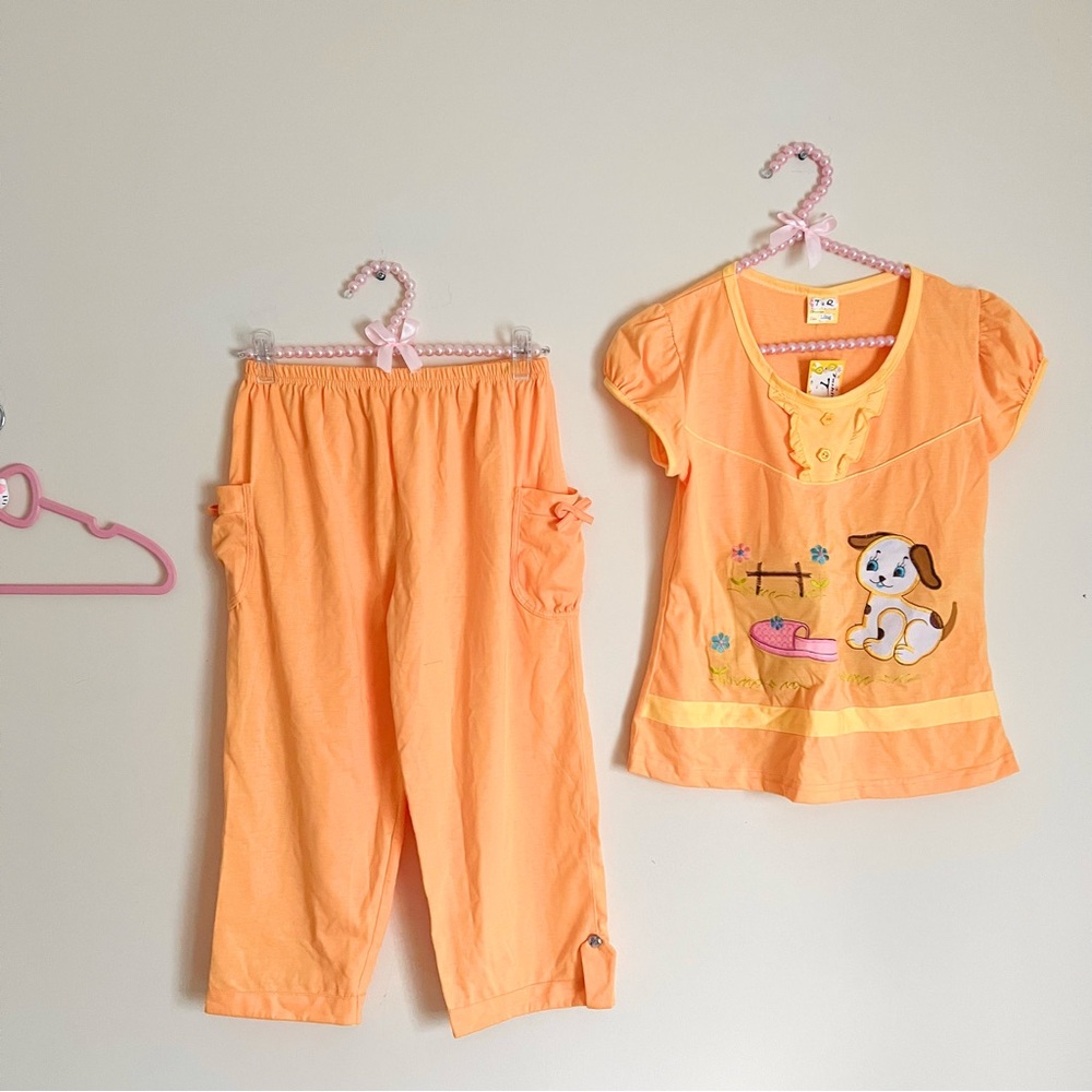 VIETNAMESE BRAND [Teen or Women] Orange Pajamas Set with Dog Embroidery ⋆ NWT ⋆